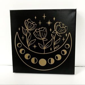 Handmade Gold Moon Phase Floral Canvas - Handmade Celestial Wall Art 12x12